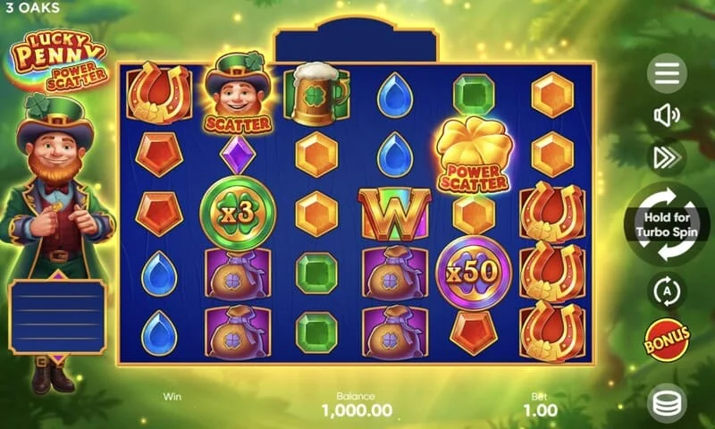 Lucky Penny Power Scatter – Power Scatter-symbol med ett gyllene mynt och belysning